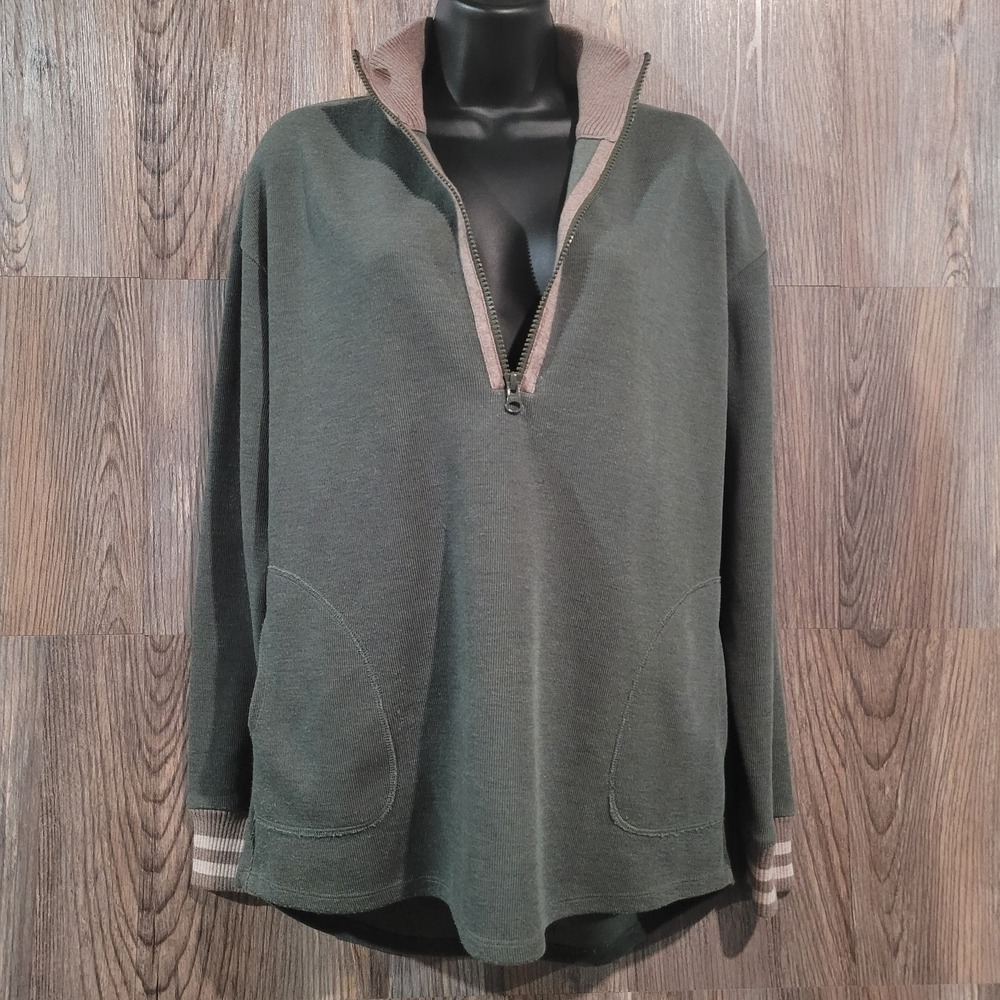 Krimson Klover Ceres 1/4 Zip Pullover Size M Green Mock Neck Pockets Layering